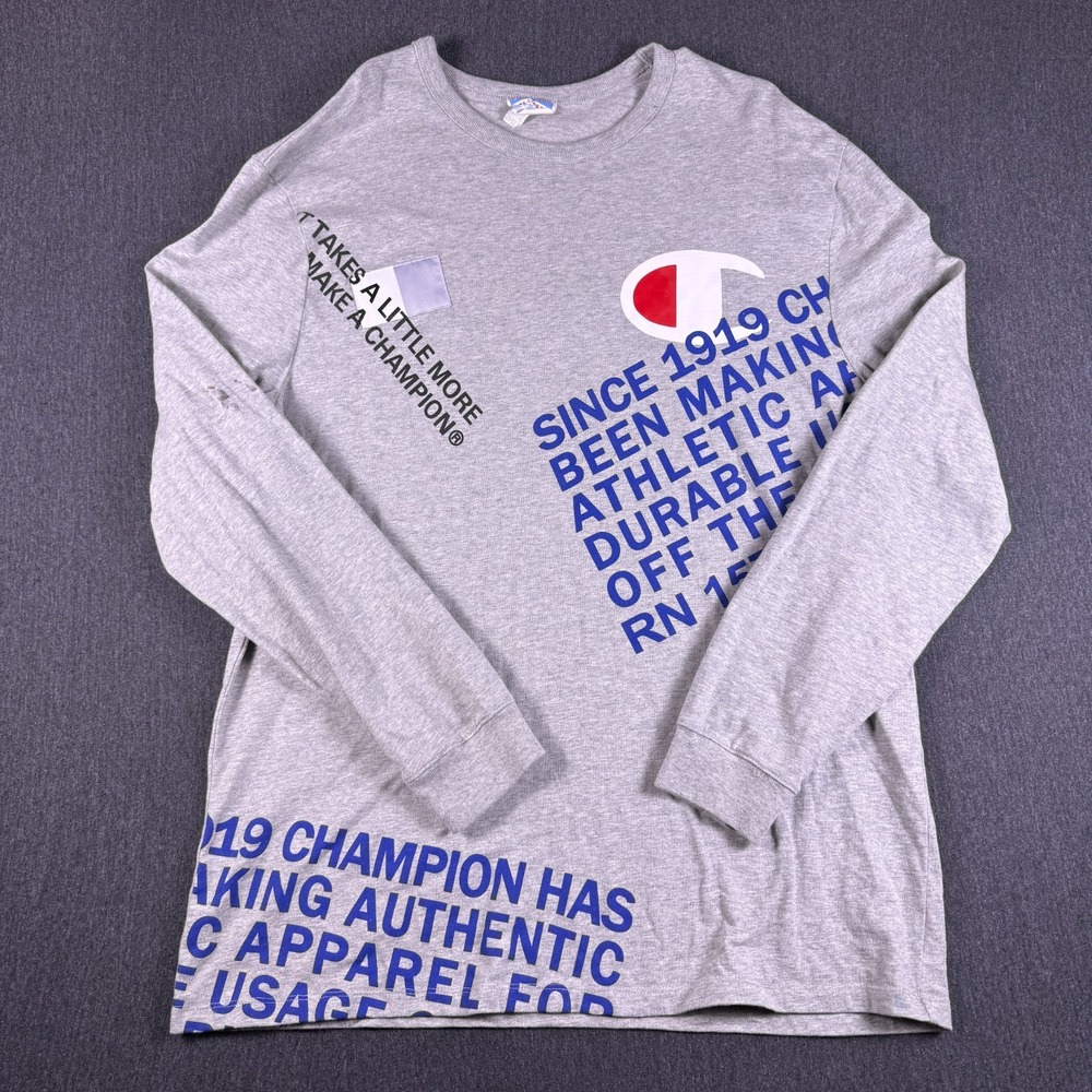 Champion Heritage Graphic Long Sleeve T-Shirt Mens 2XL Gray Cotton
